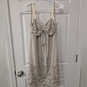 BCBGMaxAzria Small, Striped Babydoll Dress,‎ Spaghetti Strap, Cream And Beige
